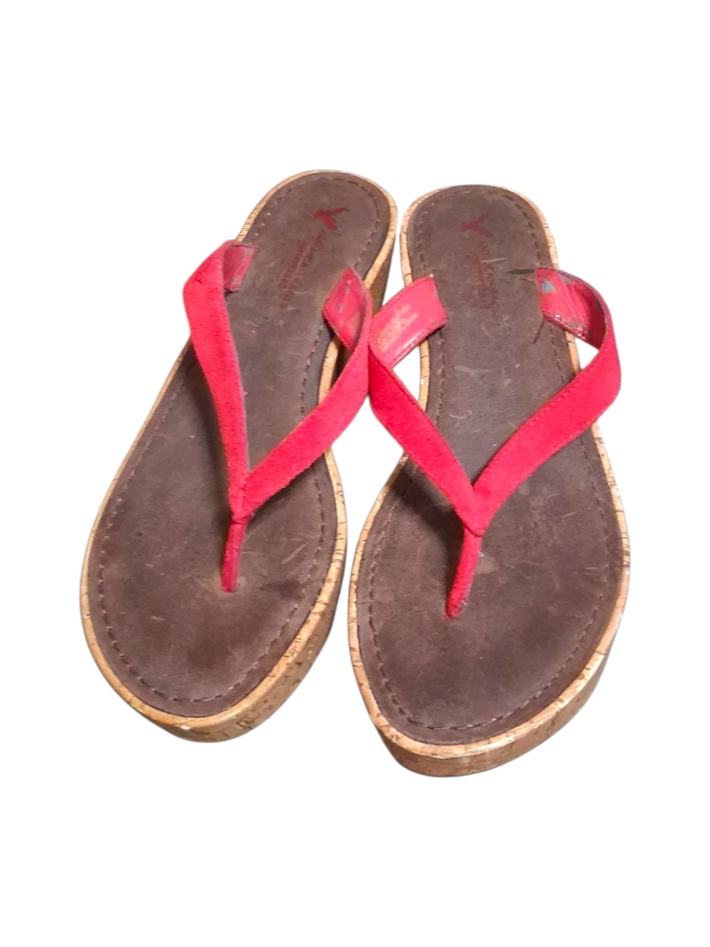 American Eagle Outfitters Women's Size 8 Red Suede Thong Sandals Cork Wedge